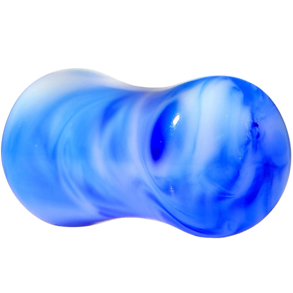 BodyCandy Acrylic Blue and White Marbled Saddle Plug 6G to 1 Inch — side view