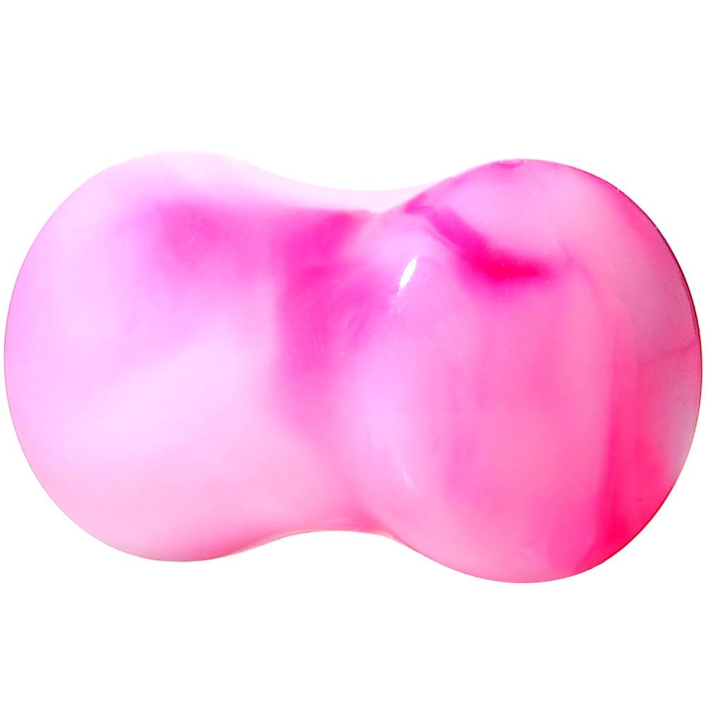 BodyCandy Acrylic Pink and White Marbled Saddle Plug 6G to 1 Inch — side view