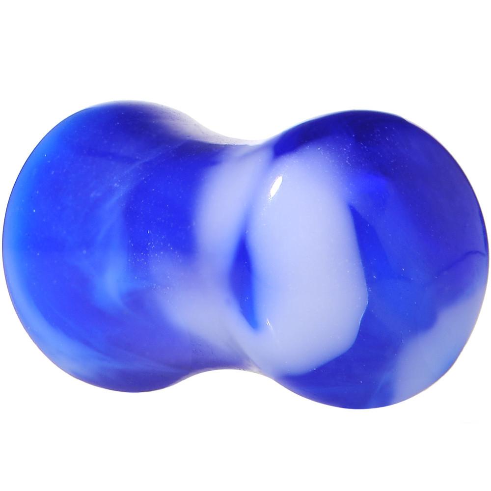 BodyCandy Acrylic Blue and White Marbled Saddle Plug 6G to 1 Inch — back view