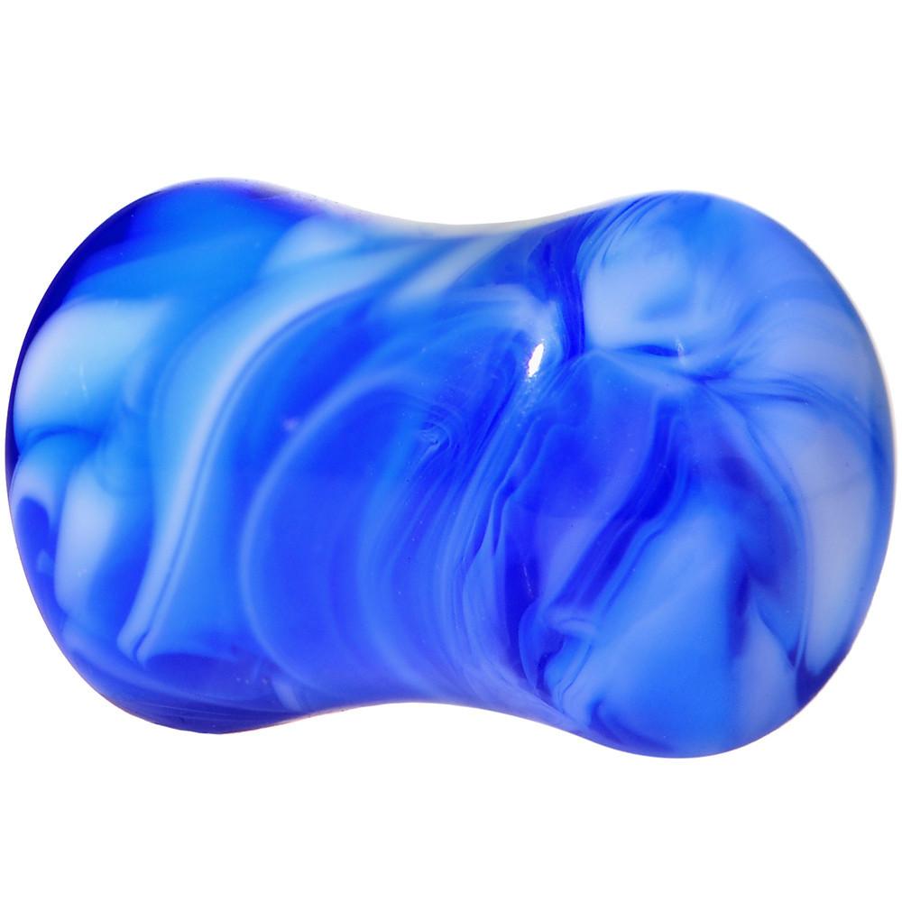 BodyCandy Acrylic Blue and White Marbled Saddle Plug 6G to 1 Inch — detail close-up