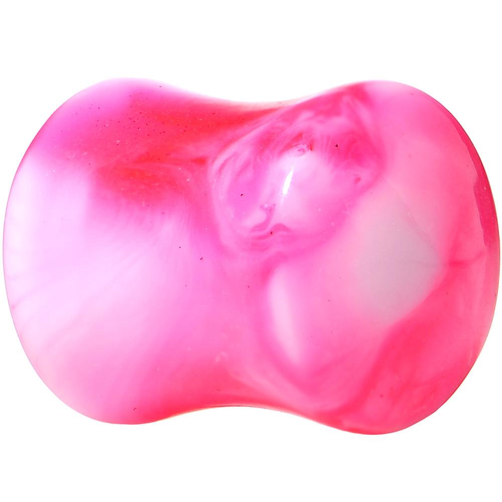 BodyCandy Acrylic Pink and White Marbled Saddle Plug 6G to 1 Inch — main product shot