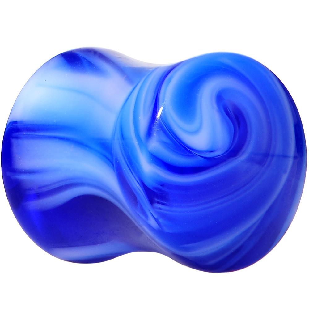 BodyCandy Acrylic Blue and White Marbled Saddle Plug 6G to 1 Inch — main product shot