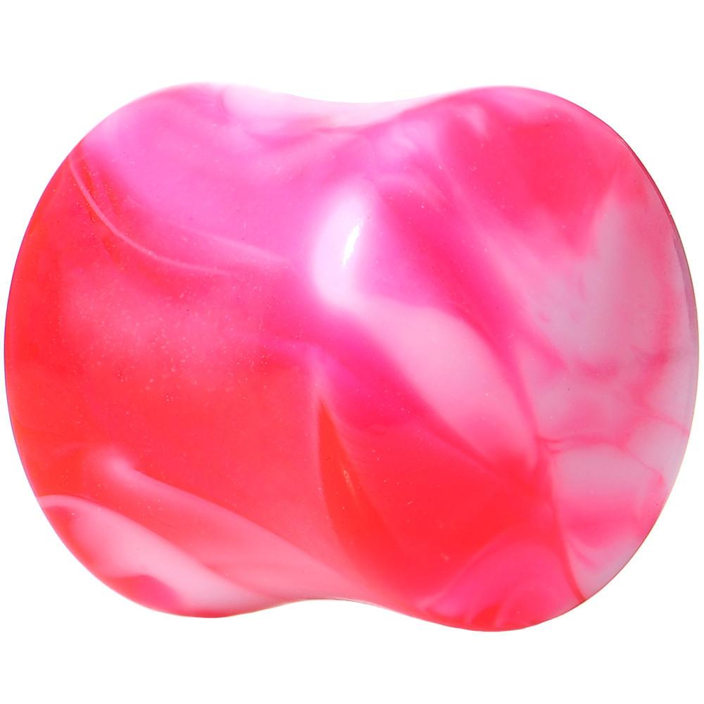 BodyCandy Acrylic Pink and White Marbled Saddle Plug 6G to 1 Inch — back view