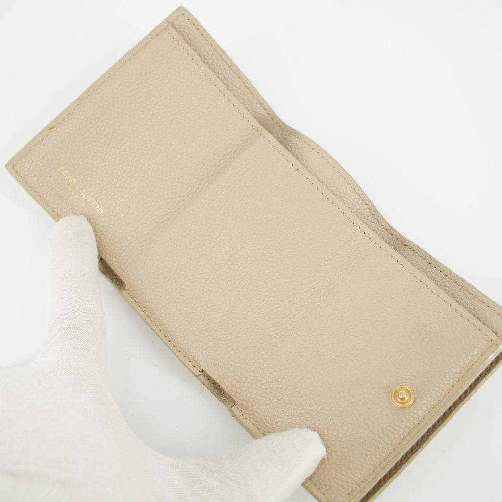 Bolt Boutique Yves Saint Laurent Beige Origami Compact Wallet #5203 — in-use photo