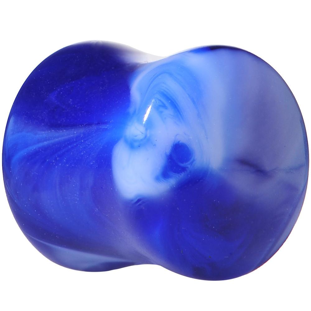 BodyCandy Acrylic Blue and White Marbled Saddle Plug 6G to 1 Inch — alternative angle