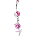 BodyCandy Pink Gem Cheerful Tulip Flower Dangle Belly Ring — main product shot