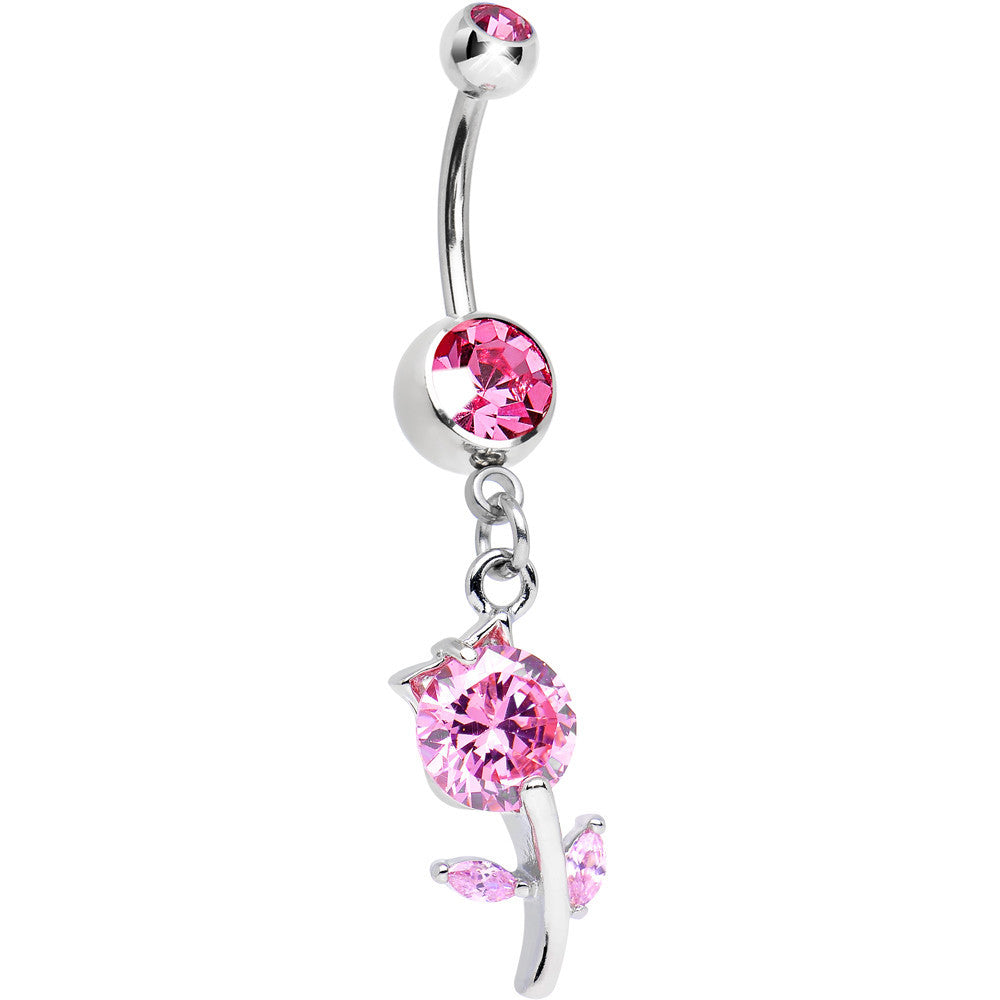 BodyCandy Pink Gem Cheerful Tulip Flower Dangle Belly Ring — main product shot