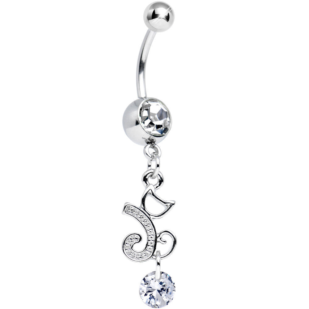 BodyCandy Clear Cubic Zirconia Falling Ribbon Swoosh Dangle Belly Ring — main product shot
