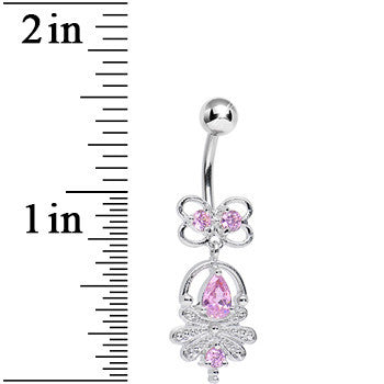BodyCandy Pink Cubic Zirconia Royal Aura Dangle Belly Ring — detail close-up