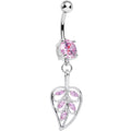 BodyCandy Pink Cubic Zirconia Scroll Pattern Rainforest Leaf Dangle Belly Ring — main product shot