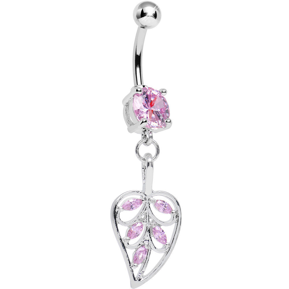 BodyCandy Pink Cubic Zirconia Scroll Pattern Rainforest Leaf Dangle Belly Ring — main product shot