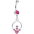 BodyCandy Pink Gem Hoop Encircled Hearts Dangle Belly Ring — main product shot