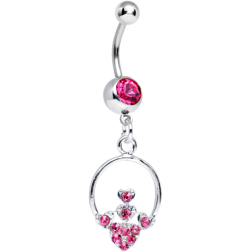 BodyCandy Pink Gem Hoop Encircled Hearts Dangle Belly Ring — main product shot