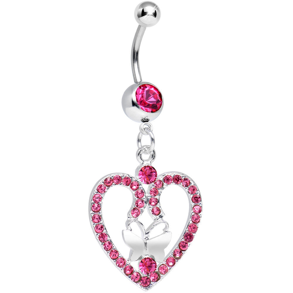 BodyCandy Pink Gem Heart Wreathed Butterfly Dangle Belly Ring — main product shot