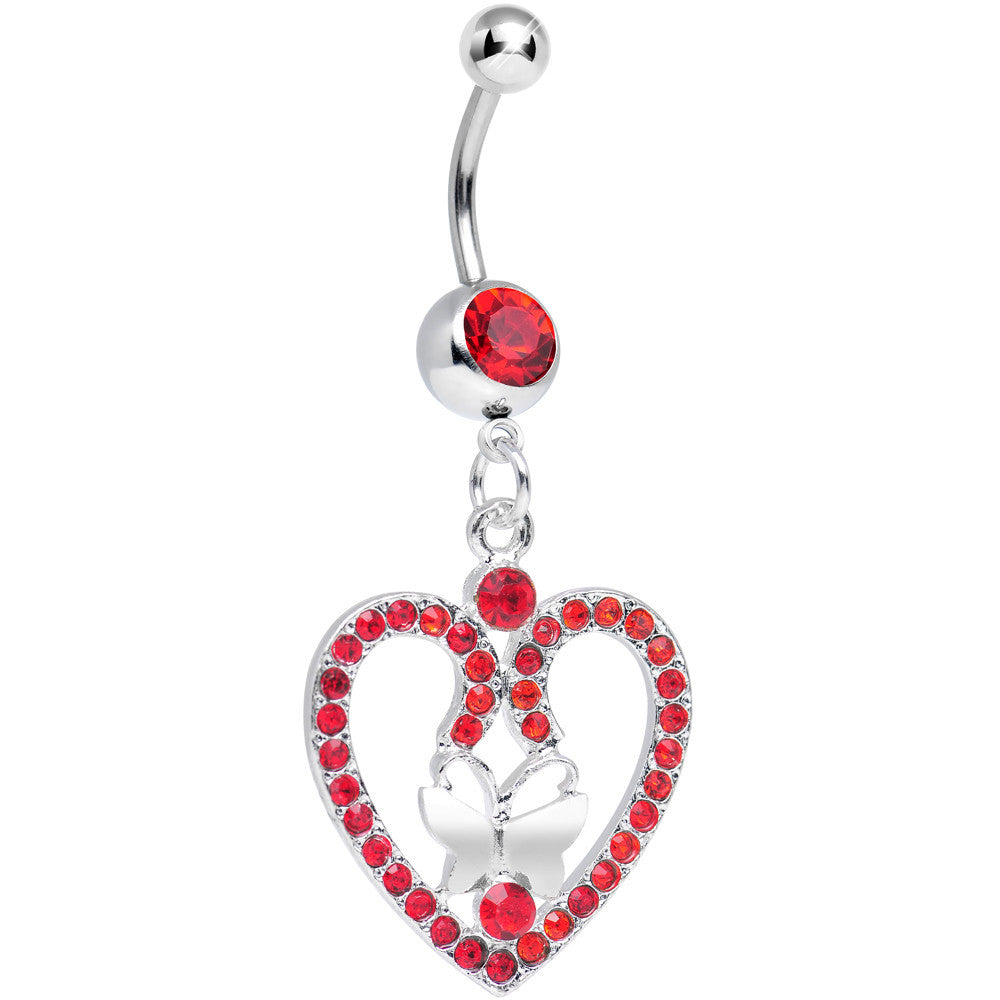 BodyCandy Red Gem Heart Wreathed Butterfly Dangle Belly Ring — main product shot