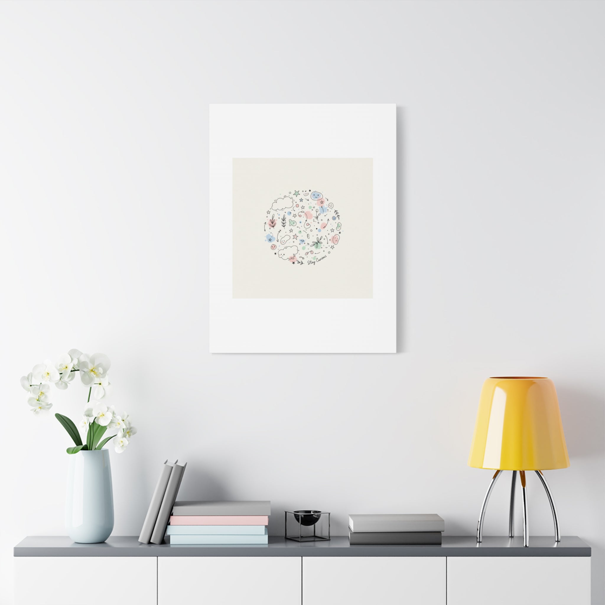 Doodle Circle Line Drawing Matte Canvas, Hand-Drawn Sketch Art
