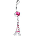 BodyCandy Pink Gem Paris is for Love Eiffel Tower Dangle Belly Ring — main product shot