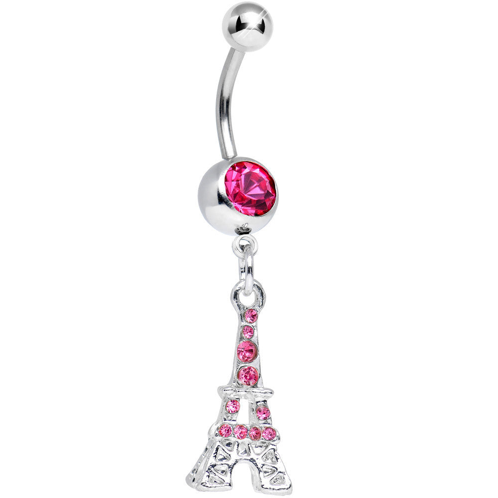 BodyCandy Pink Gem Paris is for Love Eiffel Tower Dangle Belly Ring — main product shot