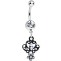 BodyCandy Clear Gem Black Brussels Lace and Flower Dangle Belly Ring — main product shot