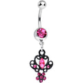 BodyCandy Pink Gem Black Brussels Lace and Flower Dangle Belly Ring — main product shot