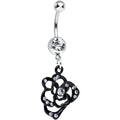 BodyCandy Clear Gem Dark and Heavenly Hollow Rose Flower Dangle Belly Ring — main product shot