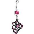BodyCandy Pink Gem Dark and Heavenly Hollow Rose Flower Dangle Belly Ring — main product shot