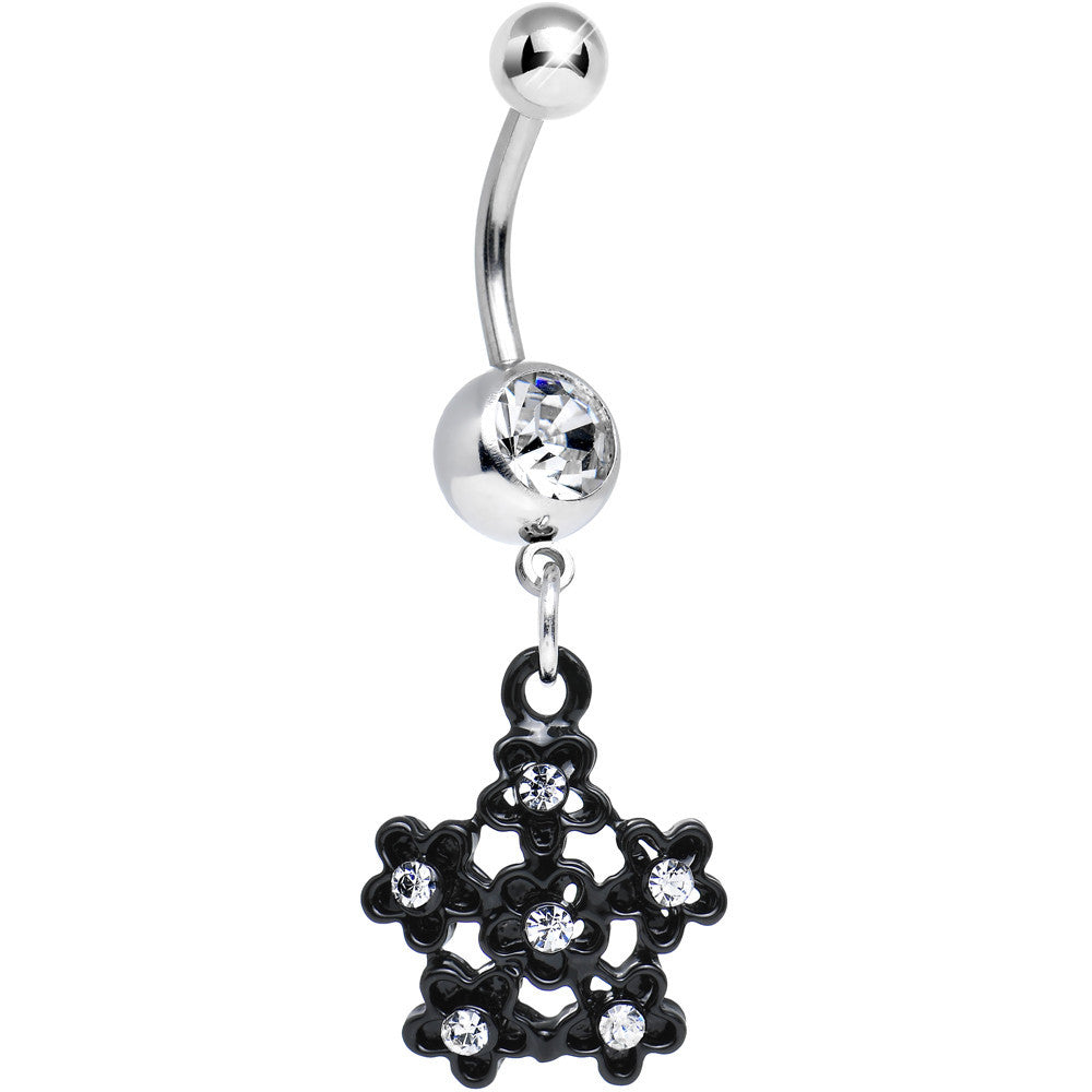 BodyCandy Clear Gem Flowering Dark Winter Snowflake Dangle Belly Ring — main product shot