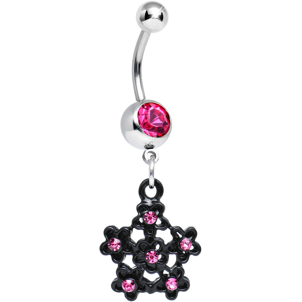 BodyCandy Pink Gem Flowering Dark Winter Snowflake Dangle Belly Ring — main product shot