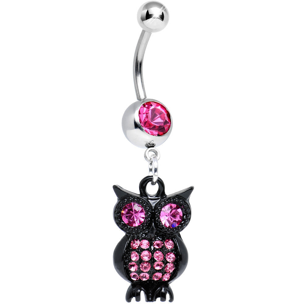 BodyCandy Pink Gem Dark and Clever Evening Owl Dangle Belly Ring — main product shot