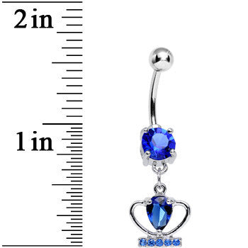 BodyCandy Blue Cubic Zirconia Coronation Day Crown Dangle Belly Ring — detail close-up
