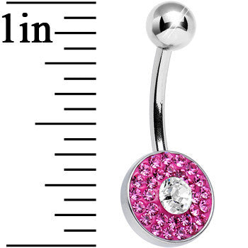 BodyCandy Pink Gem Medallion with Round Clear Gem Core Belly Ring — detail close-up