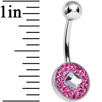 BodyCandy Pink Gem Medallion with Clear Gem Diamond Core Belly Ring — detail close-up