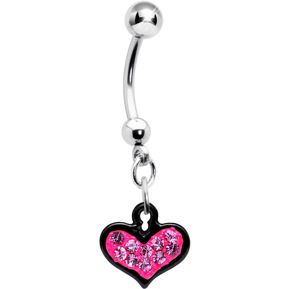 BodyCandy Pink Gem Black Framed Keyhole Heart Dangle Belly Ring — main product shot