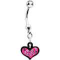 BodyCandy Pink Gem Black Framed Keyhole Heart Dangle Belly Ring — main product shot