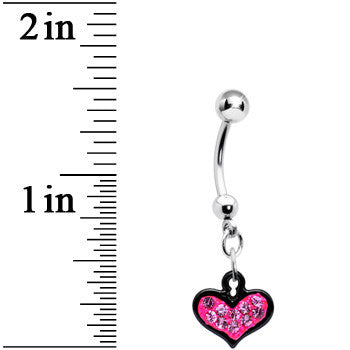 BodyCandy Pink Gem Black Framed Keyhole Heart Dangle Belly Ring — detail close-up
