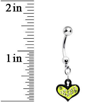 BodyCandy Yellow Gem Black Framed Keyhole Heart Dangle Belly Ring — detail close-up
