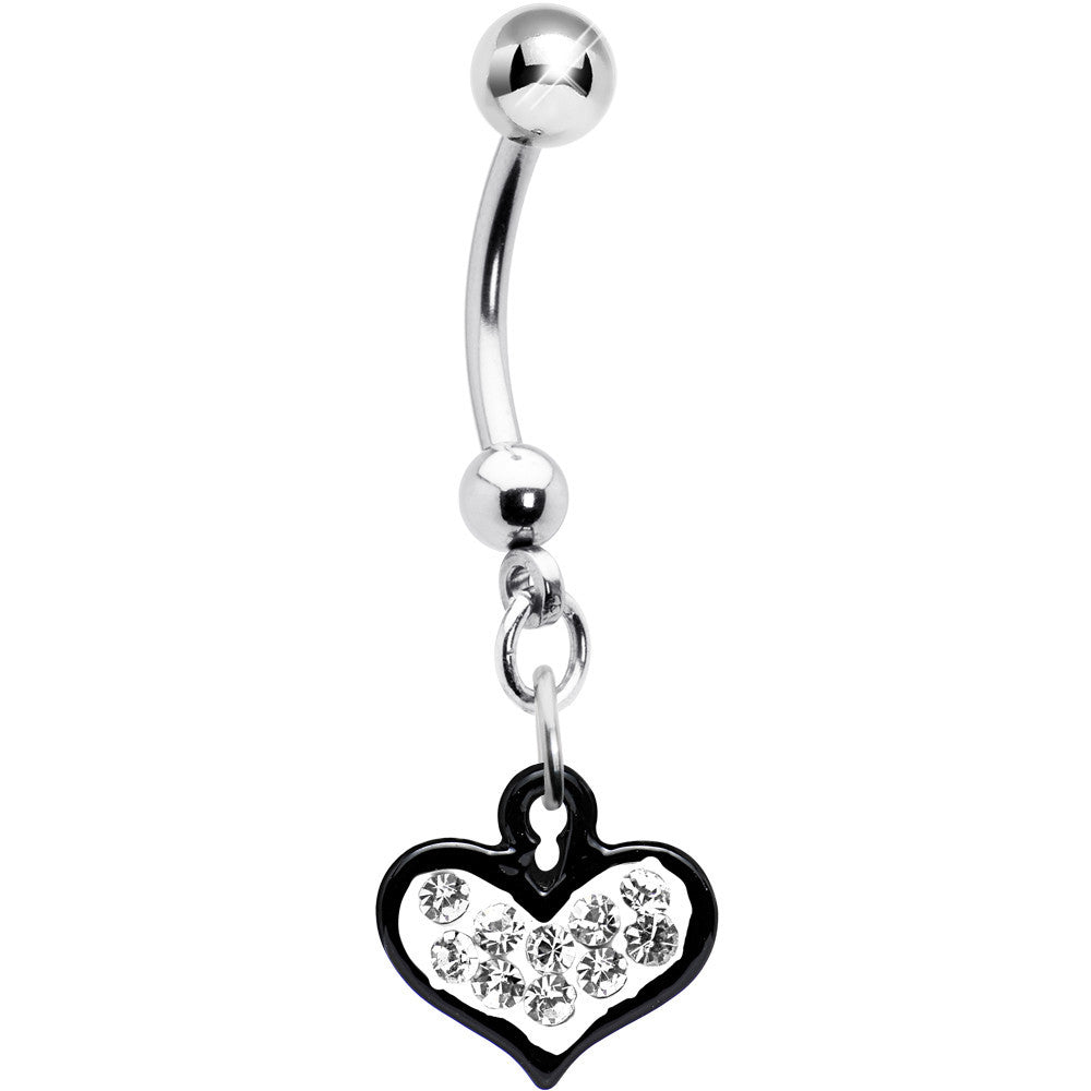 BodyCandy Clear Gem Black Framed Keyhole Heart Dangle Belly Ring — main product shot