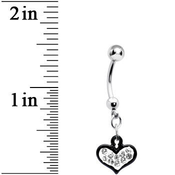 BodyCandy Clear Gem Black Framed Keyhole Heart Dangle Belly Ring — detail close-up