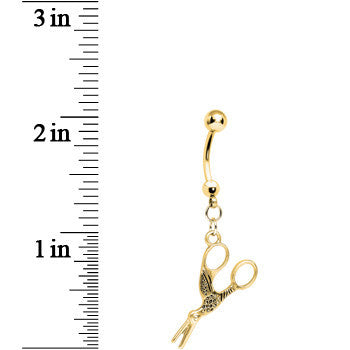 BodyCandy Gold Plated Optical Illusion Scissor Dangle Belly Ring — detail close-up