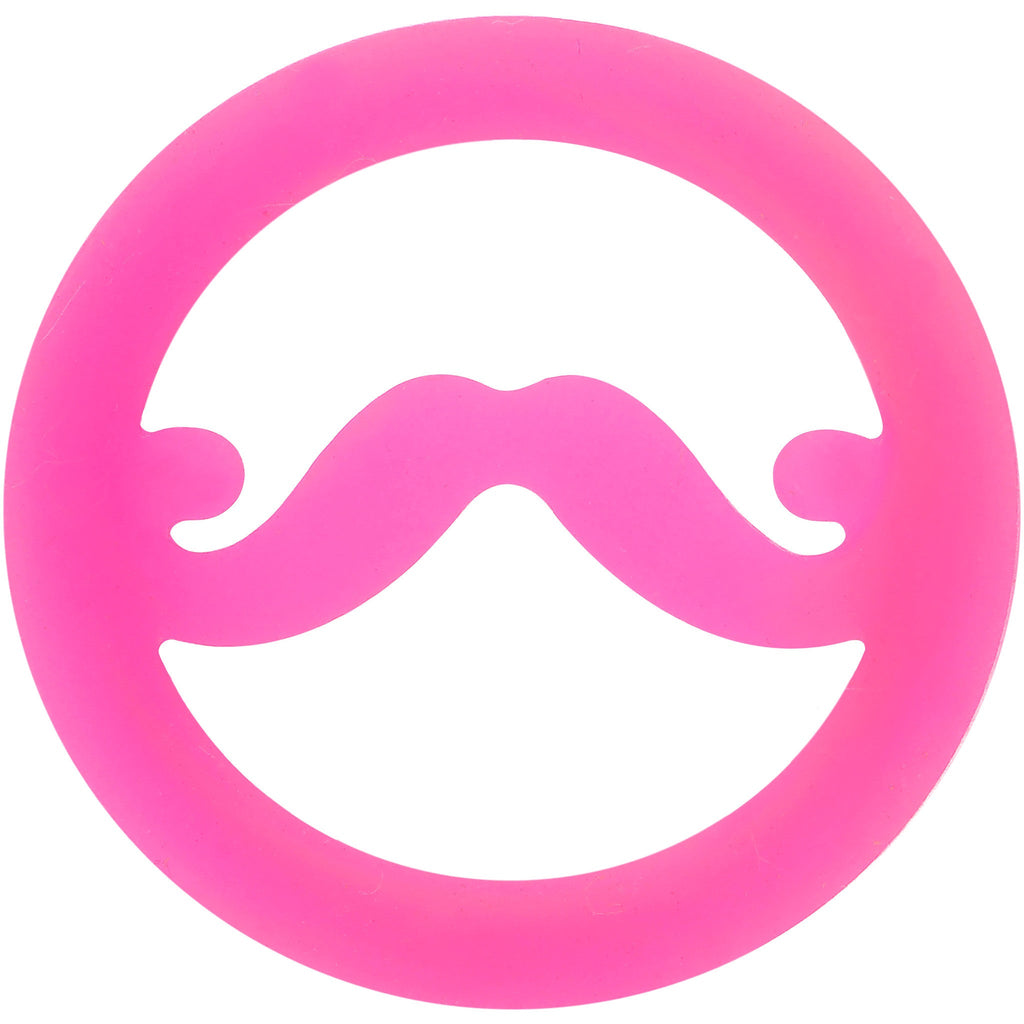 BodyCandy 20mm Pink Silicone Dapper Mustache Tunnel Plug — detail close-up