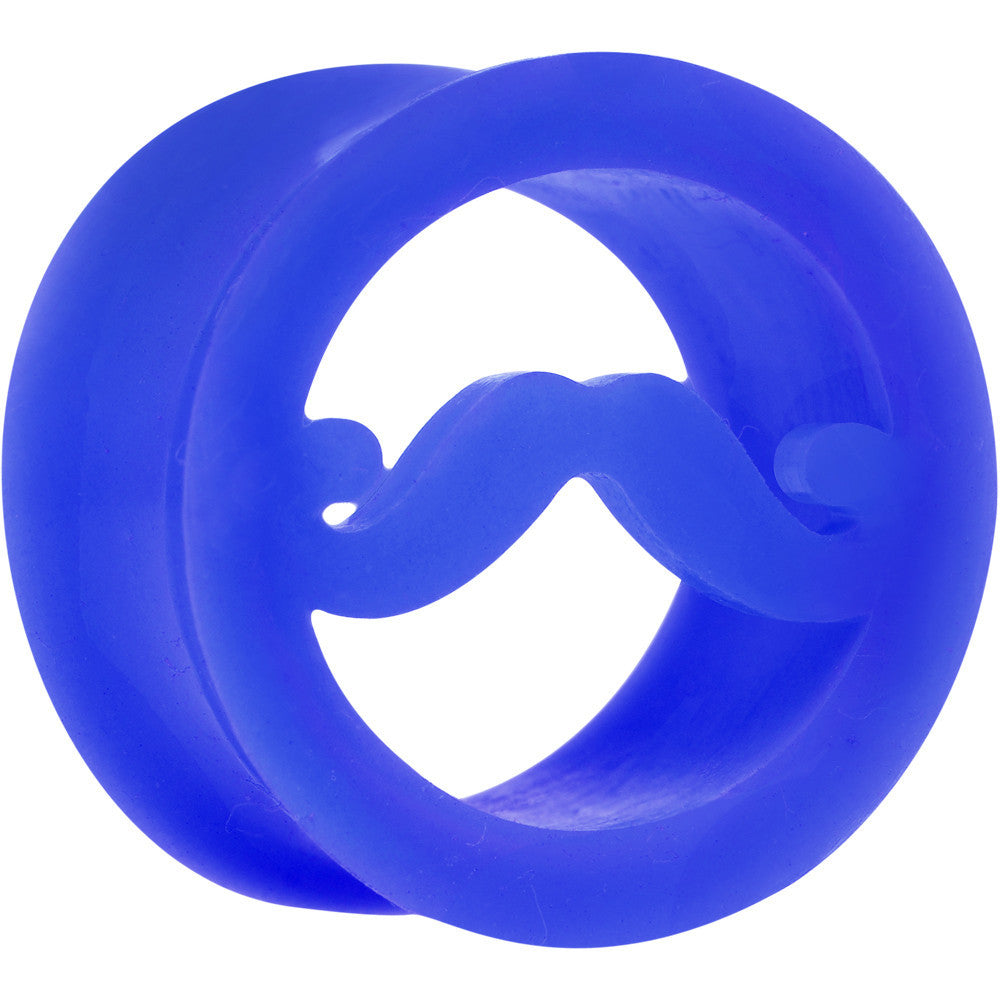 BodyCandy 20mm Blue Silicone Dapper Mustache Tunnel Plug — main product shot