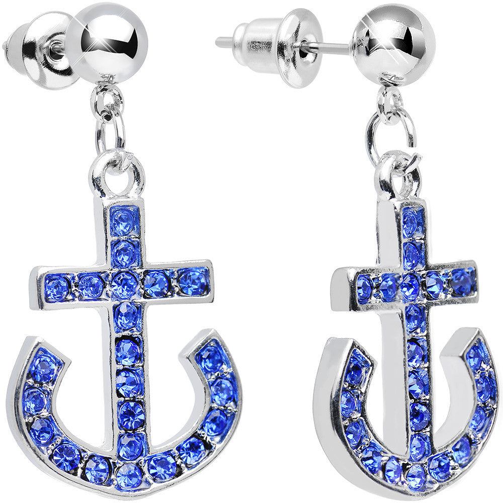 BodyCandy Blue Gem Bright Boat Brake Anchor Dangle Post Earrings — main product shot