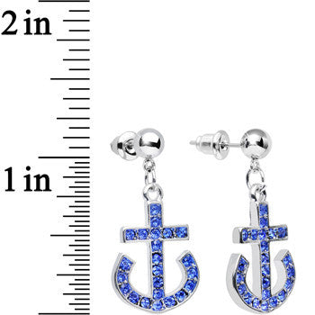 BodyCandy Blue Gem Bright Boat Brake Anchor Dangle Post Earrings — detail close-up
