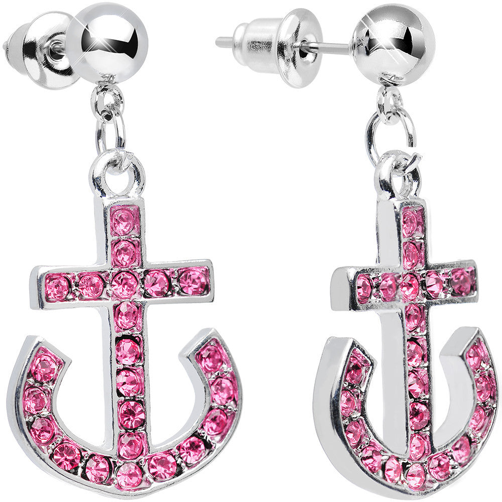 BodyCandy Pink Gem Bright Boat Brake Anchor Dangle Post Earrings — main product shot