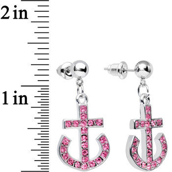 BodyCandy Pink Gem Bright Boat Brake Anchor Dangle Post Earrings — detail close-up