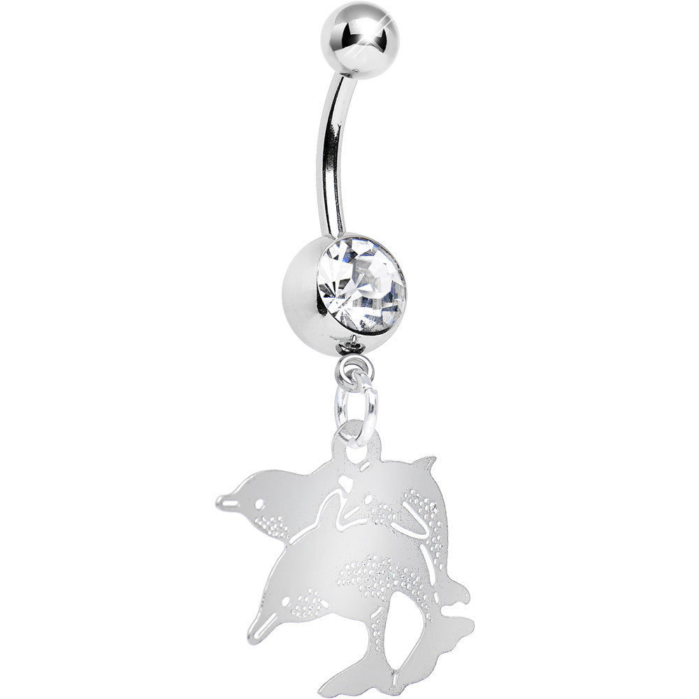 BodyCandy Clear Gem Family of Dolphins Dangle Belly Ring — main product shot