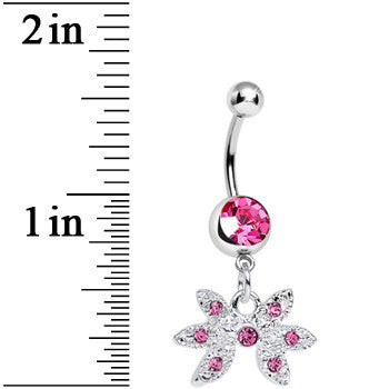 BodyCandy Pink Gem New Orleans Mardi Gras Mask Dangle Belly Ring — detail close-up