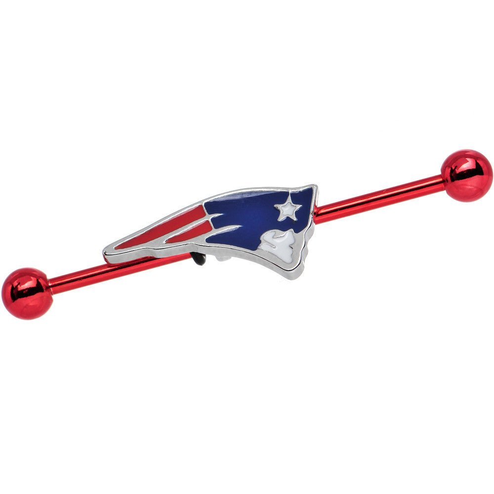 BodyCandy Licensed NFL Red New England Patriots Industrial Barbell 38mm — main product shot