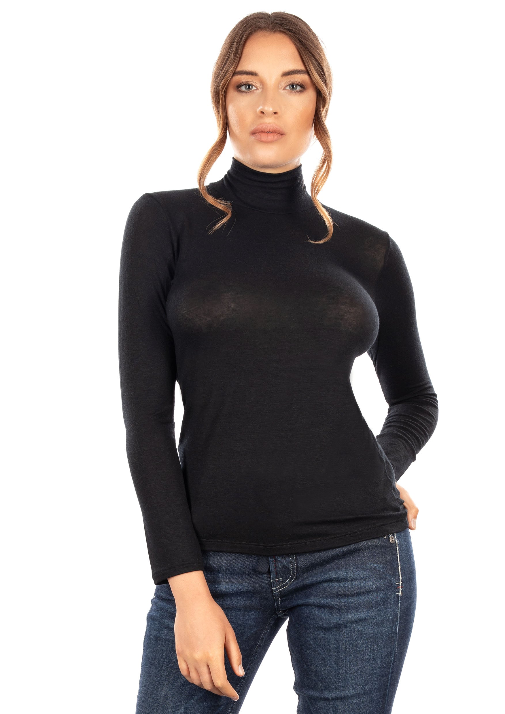tittimitti EGI Exclusive Collections Women's Modal Cashmere Blend Mock Neck Long Sleeves Top. Proudly Made in Italy (5249) — 