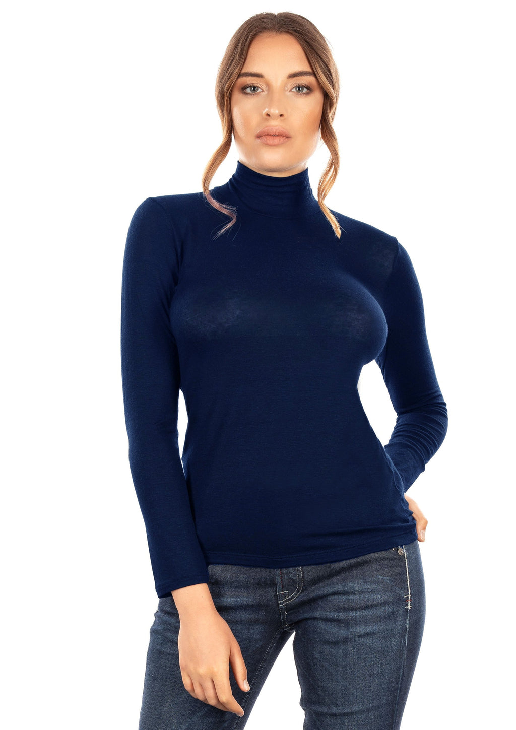 tittimitti EGI Exclusive Collections Women's Modal Cashmere Blend Mock Neck Long Sleeves Top. Proudly Made in Italy (5249) — 